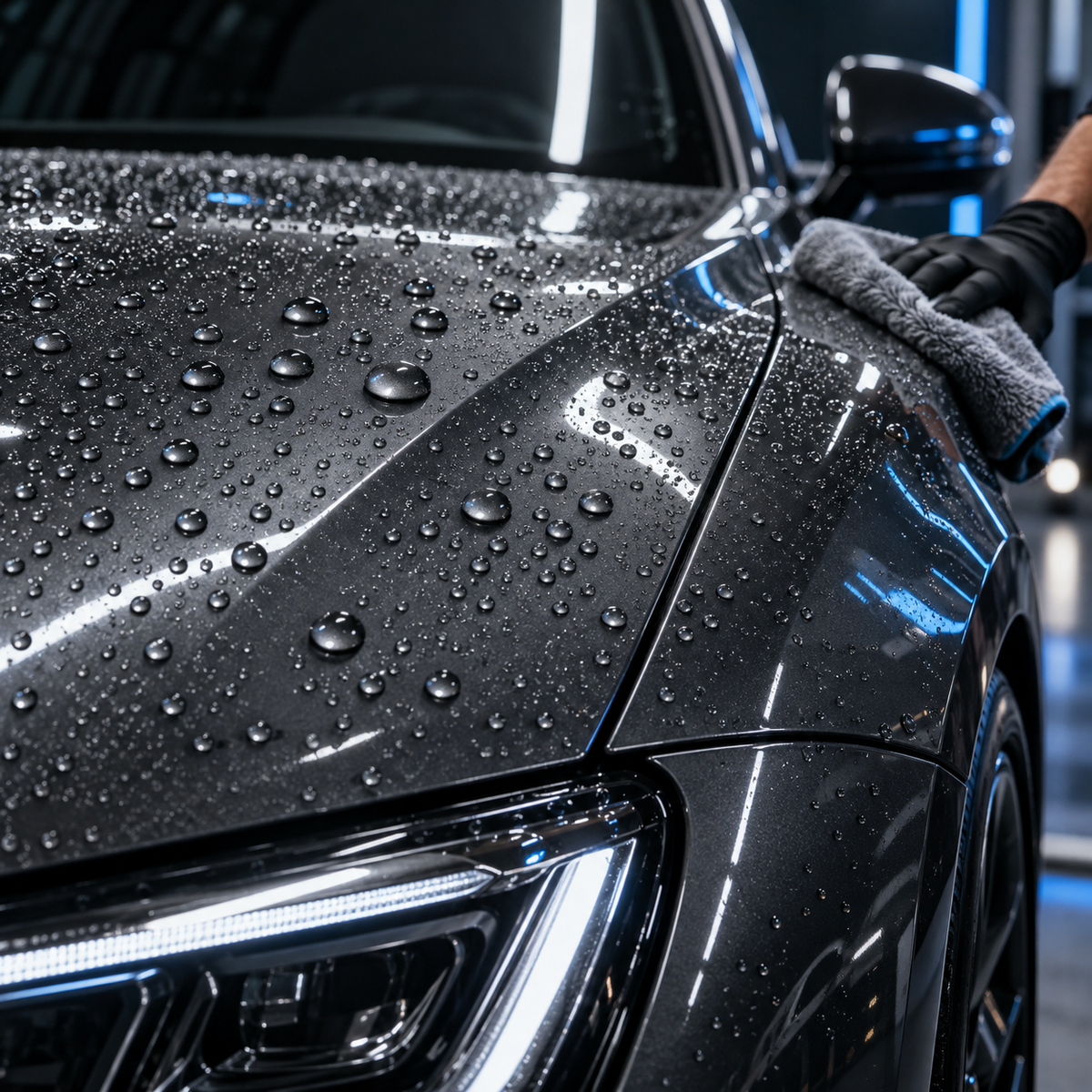 Effet déperlant d’une protection hydrophobe sur une carrosserie automobile